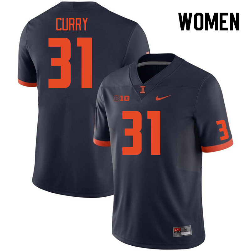 Women #31 Kionte Curry Illinois Fighting Illini College Football Jerseys Stitched Sale-Navy